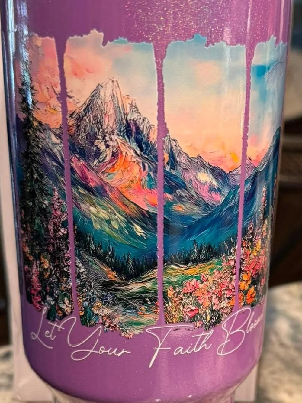 Let your faith bloom Insulated Travel Mug Mountain art stainless steel NEW w BOX